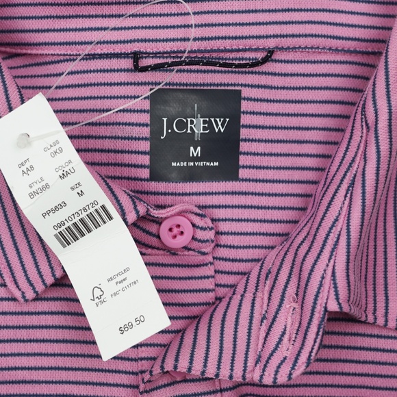 New J.CREW Sz M Performance Polo Shirt with COOLMAX in Stripe Mauve $69 BN366 - Picture 5 of 5